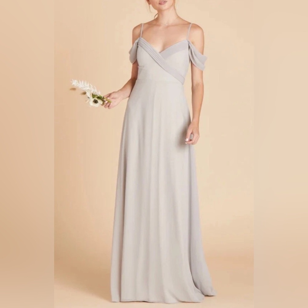 Birdy Grey Chiffon Maxi Dress Cold Shoulder Dove Grey Size M